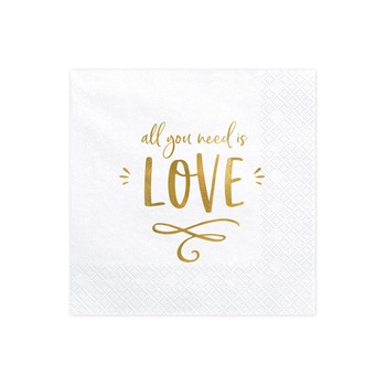 Set 20 Servetele All you need is love, Alb, 33 x 33 cm Set 20 Servetele All you need is love, Alb, 33 x 33 cm