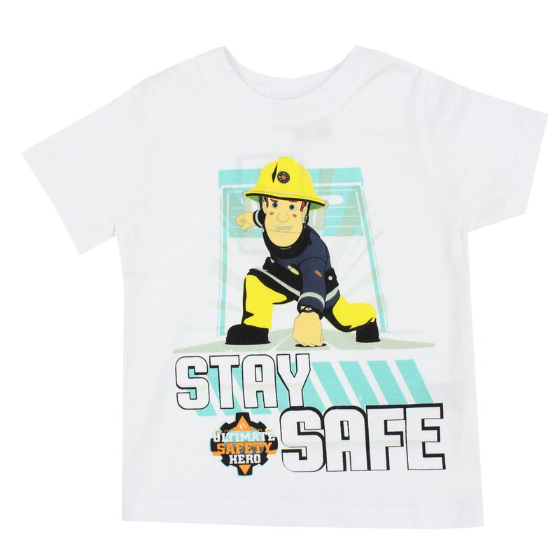 Tricou baieti, bumbac, Stay Safe, Sam, alb