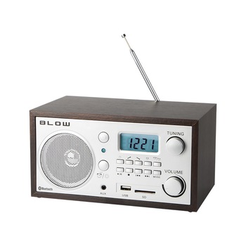 Radio FM Bluetooth BLOW cu Usb, Card SD , Aux, Afisaj LCD, AM/FM, Ceas desteptator, Antena telescopica, Brun Radio FM Bluetooth BLOW cu Usb, Card SD , Aux, Afisaj LCD, AM/FM, Ceas desteptator, Antena telescopica, Brun