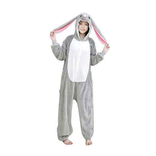 Costum de carnaval, ZZZ sleep GOOD SLEEPING !, tip salopeta KIGURUMI, model Lola Bunny, Gri/ Alb, stil Onesie, marime xS