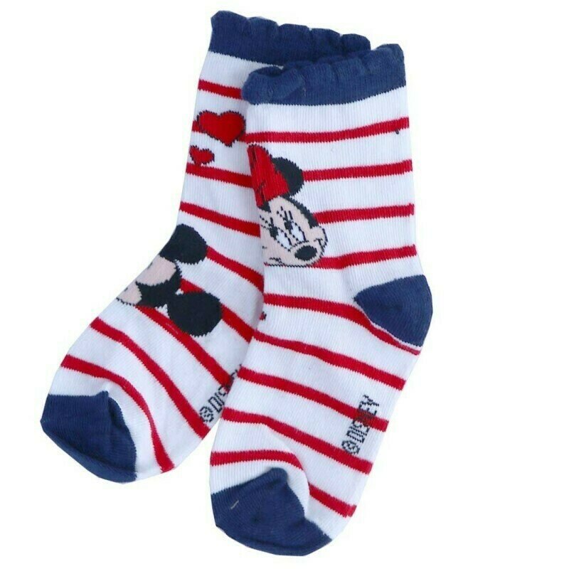 Sosete, Minnie 75%bumbac, albe cu dungi rosii 23-26