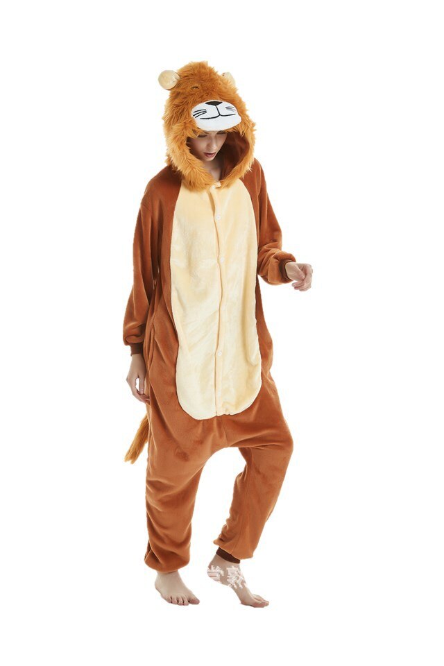 Pijama intreaga Kigurumi, Model Leu, culoare Maro