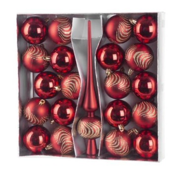 Set 21 globuri si varf pentru bradul de craciun,rosii, diametru 6 cm, magic home Set 21 globuri si varf pentru bradul de craciun,rosii, diametru 6 cm, magic home