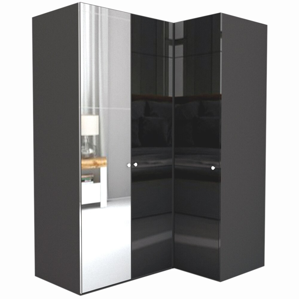 Dulap de Colt Genarom LEX Model B, Negru Lucios O / Oglinda, 170-117 x 240 x 66 cm