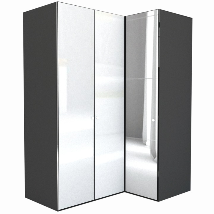 Dulap de Colt Genarom LEX Model B, Gri Lucios / Oglinda, 170-117 x 218 x 66 cm