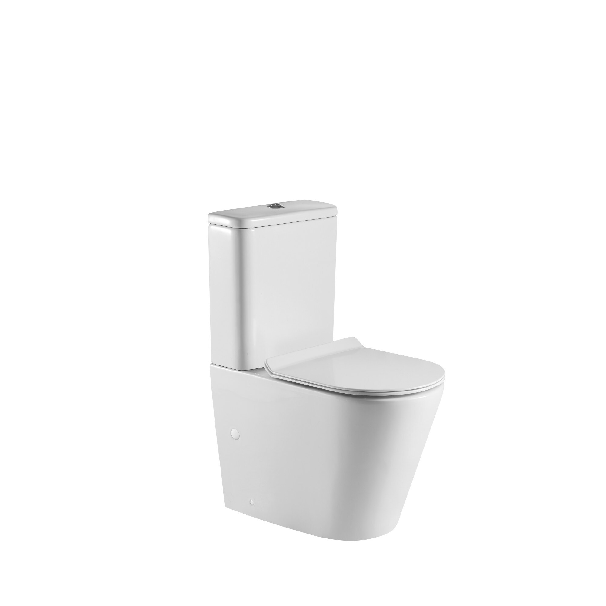 Set vas WC compact, Belbagno, Seria Flay-R, Rimless, cu rezervor si mecanism, capac Duroplast, inchidere lenta, Ceramica, Alb, 605 mm
