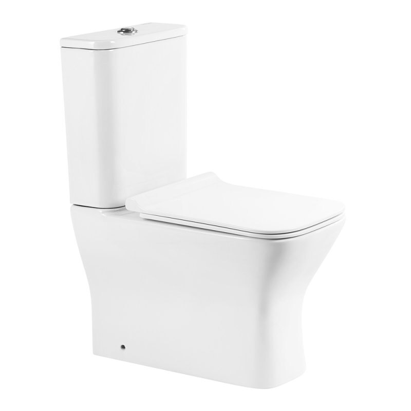 Set vas WC compact, Belbagno, Seria Monica, Rimless, cu rezervor si mecanism, capac Duroplast, inchidere lenta, Ceramica, Alb, 640 mm