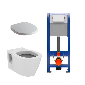 Pachet rezervor WC incastrat, Dezit, placa comanda si vas WC suspendat Ideal Standard Connect si capac WC, alb Pachet rezervor WC incastrat, Dezit, placa comanda si vas WC suspendat Ideal Standard Connect si capac WC, alb