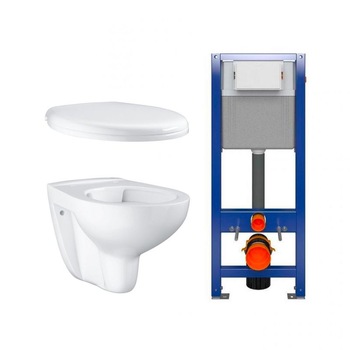 Pachet rezervor WC incastrat, Dezit, placa comanda si vas WC suspendat Grohe Bau si capac WC soft close, crom Pachet rezervor WC incastrat, Dezit, placa comanda si vas WC suspendat Grohe Bau si capac WC soft close, crom