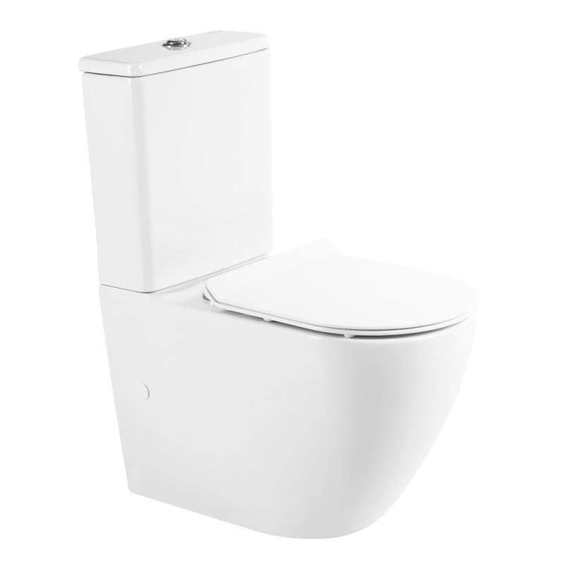 Set vas WC compact, Belbagno, Seria Sfera-R, Rimless, cu rezervor si mecanism, capac Duroplast, inchidere lenta, Ceramica, Alb, 665 mm