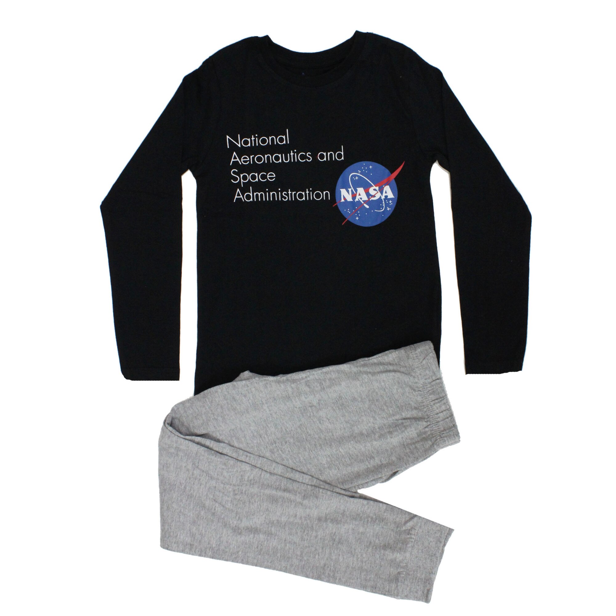 Pijama maneca lunga, 90%bumbac, Nasa, neagra