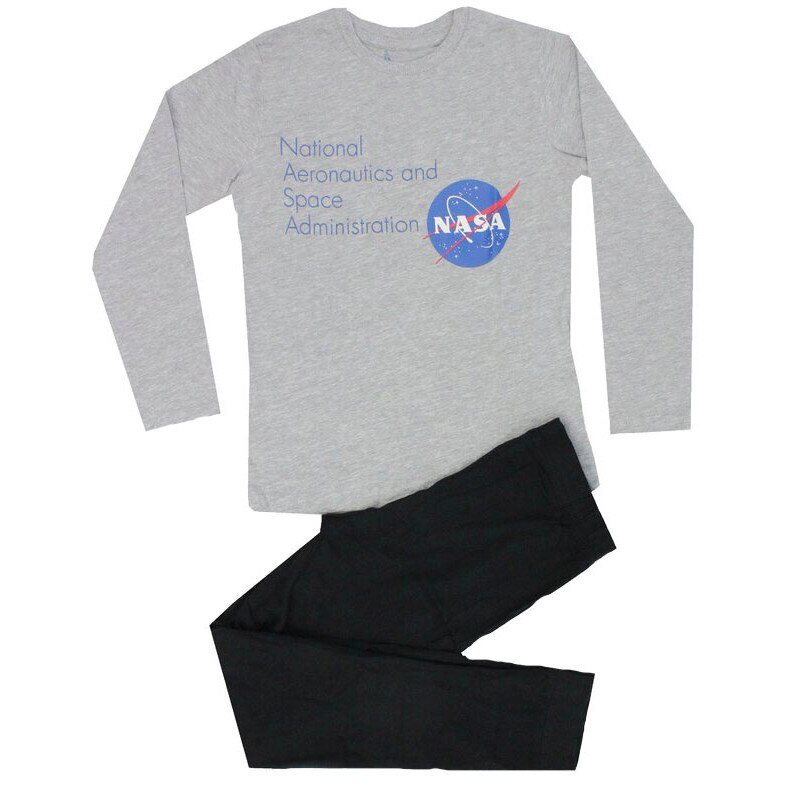 Pijama maneca lunga, 90%bumbac, Nasa, gri
