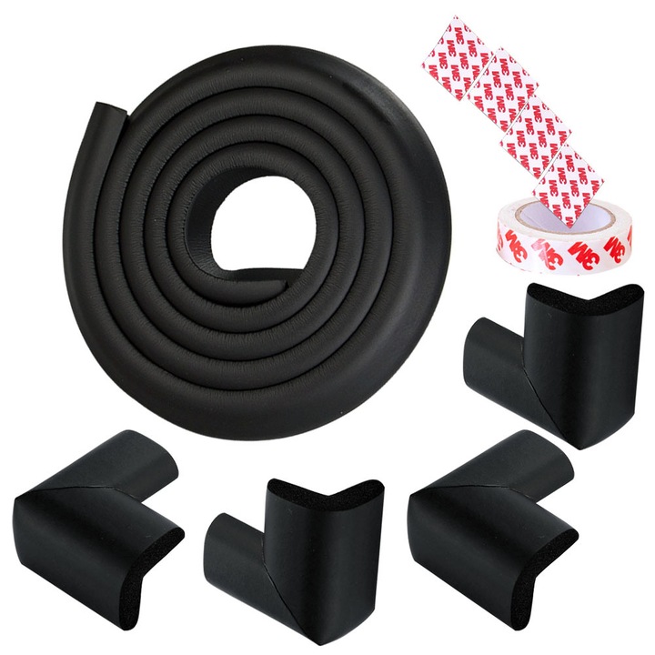 Bomstom Szalag és 4 védősarok, PVC, 2 m, Fekete