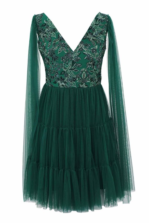 ambar studio, Rétegzett dizájnú tüllruha hímzéssel, Zöld, M