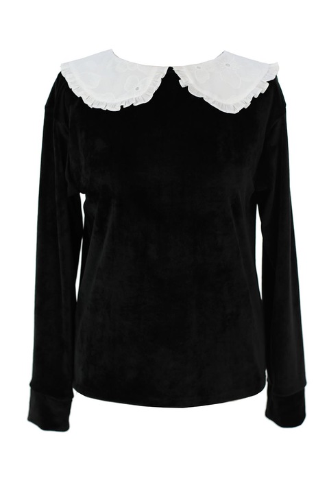 ambar studio, Bluza din catifea cu guler Peter Pan, Alb/Negru