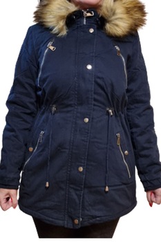 Geaca parka imblanita cu gluga detasabila, bleumarin inchis, bumbac Geaca parka imblanita cu gluga detasabila, bleumarin inchis, bumbac