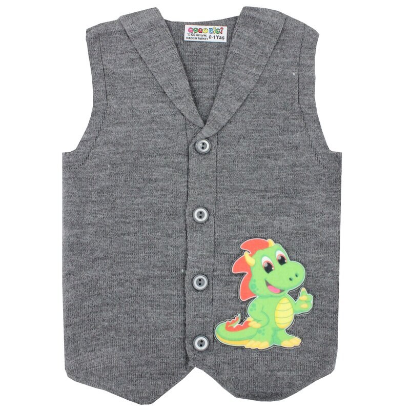 Vesta tricotata, acril, gri inchis cu dinozauri