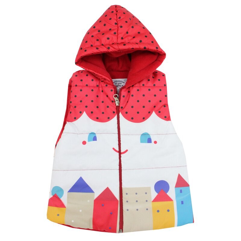 Vesta fete, poliester, rosie cu buline