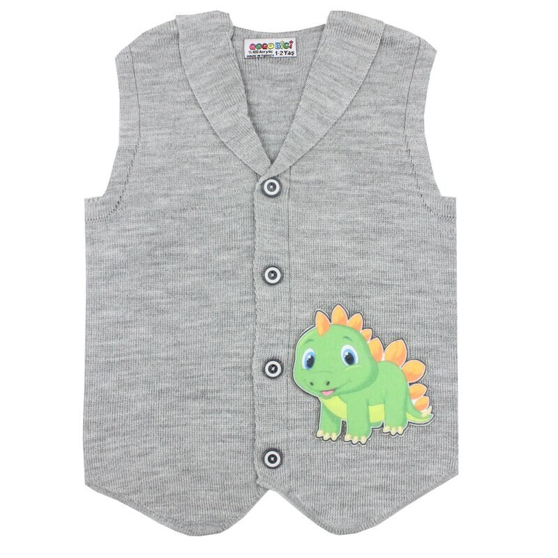 Vesta tricotata, acril, gri cu dinozauri 80 CM