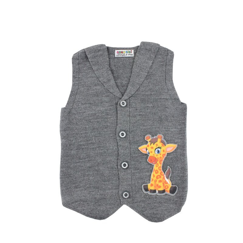 Vesta tricotata, acril, gri inchis cu girafa