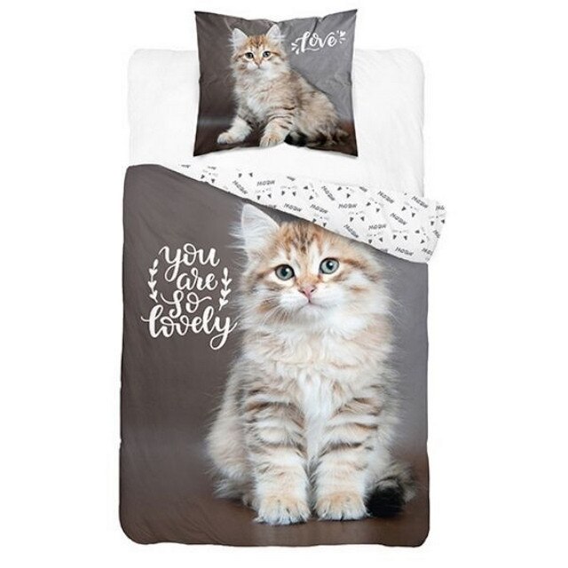 Set lenjerie de pat Detexpol, model Pisicuta, bumbac, 140x200 cm, 1 husa pilota si 1 husa perna