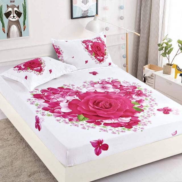 Husa de pat, 3 piese din Bumbac Finet, Syggy Heart Roses