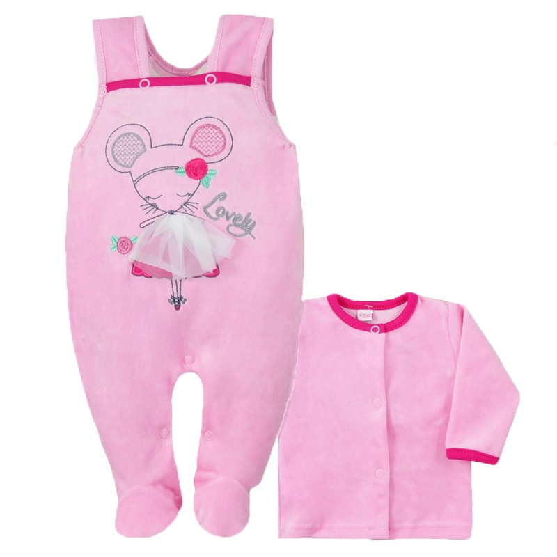 Compleu 2 piese salopeta si bluza pentru fete Koala Mysz I Pies 3713RZ, Roz 74 CM