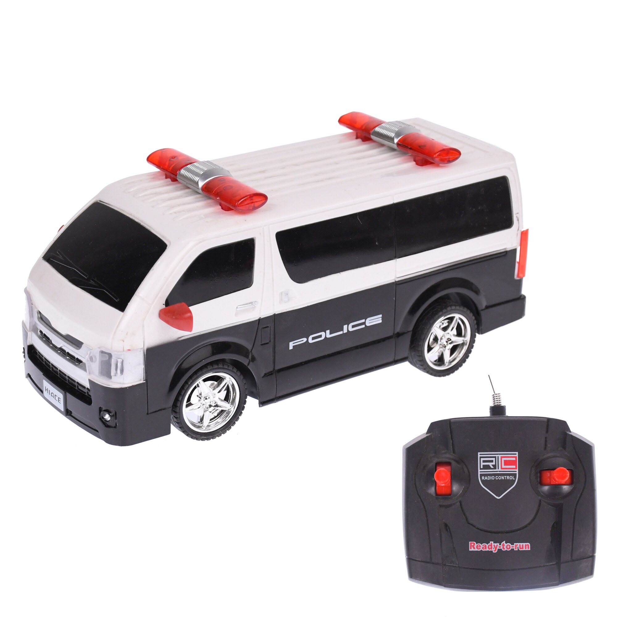 Ambulanta de jucarie cu telecomanda, sunete si lumini, scara 1:20, negru/alb