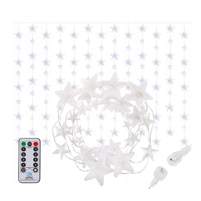 Instalatie luminoasa model stelute, 136 LED-uri, pentru Craciun, tip Perdea, cu telecomanda, 2m, alb rece