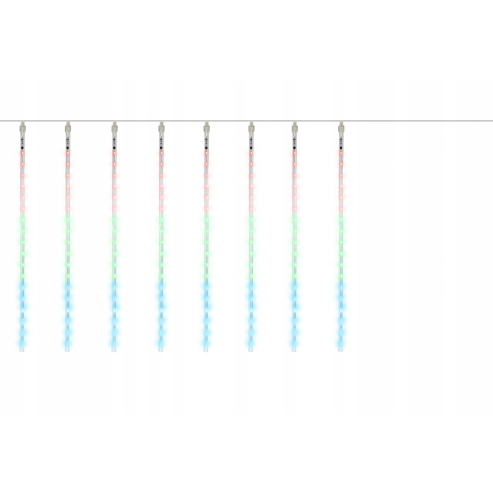 Instalatie de Craciun, Zola®, 8 Tuburi LED Ploaie de meteori, lungime totala 4.5 m, lungime tub 50 cm, lumina calda, 7V, impermeabilitate IP44