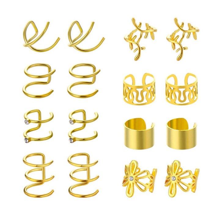 Set cercei, Pili-Paradise, Metal/Plastic, 8 perechi, Auriu