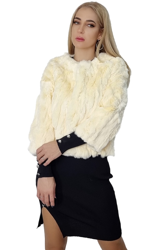 Jacheta Gosep scurta din blana naturala de iepure, Alb