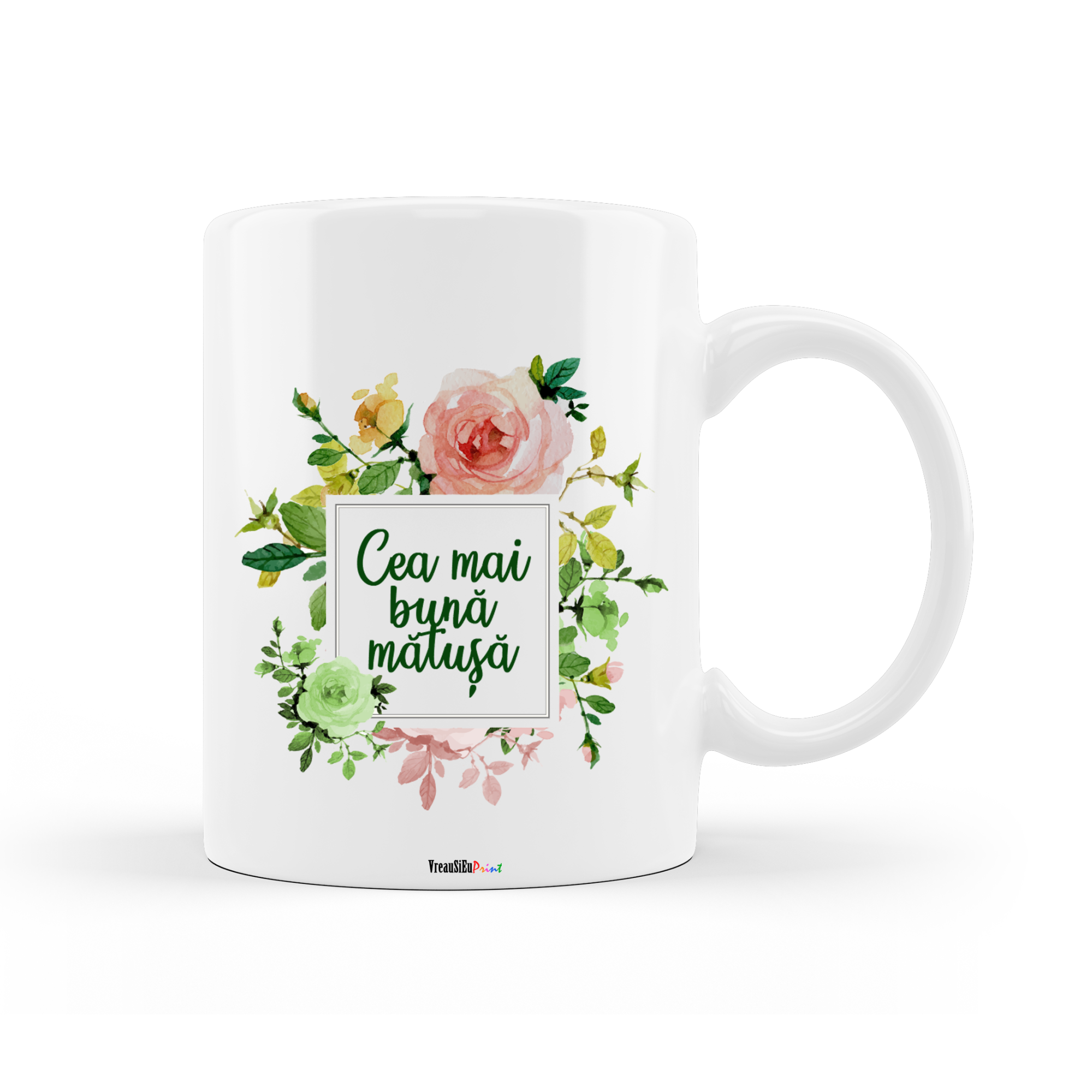 Cana personalizata cu model floral si mesajul 