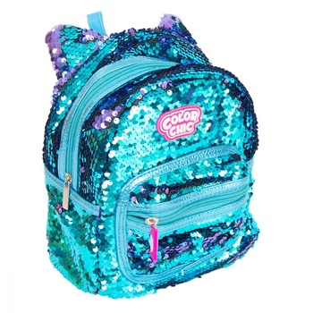 Ghiozdan cu urechi de pisica are paiete reversibile turcoaz mov, pentru fete, ATS Ghiozdan cu urechi de pisica are paiete reversibile turcoaz mov, pentru fete, ATS