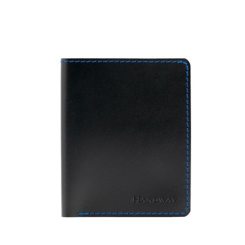 Portofel din piele naturala, Handway, Vertical, Premium, Realizat manual, Compartiment buletin, Negru, Culoare cusatura Albastru Portofel din piele naturala, Handway, Vertical, Premium, Realizat manual, Compartiment buletin, Negru, Culoare cusatura Albastru