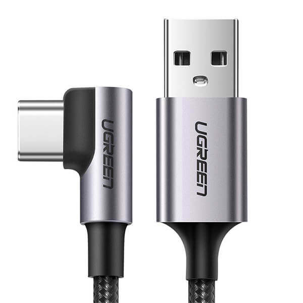 Cablu Date si Incarcare Ugreen 90° USB Type C, 3A Fast Charge, Negru + Gri - 2 m