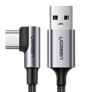 Cablu Date si Incarcare Ugreen 90° USB Type C, 3A Fast Charge, Negru + Gri - 2 m Cablu Date si Incarcare Ugreen 90° USB Type C, 3A Fast Charge, Negru + Gri - 2 m