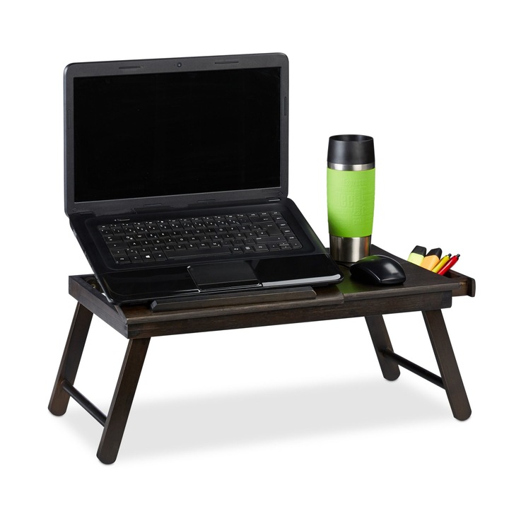 Многофункционална масичка за лаптоп, с чекмедже, RelaxDays, кафява, 24 x 60 x 35 cm