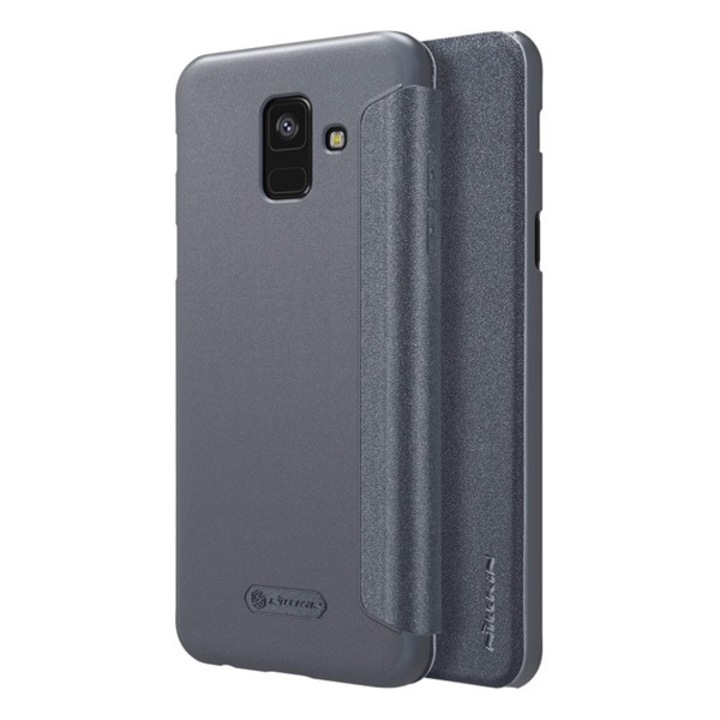 Mobiltelefon tok, kompatibilis, Samsung Galaxy A6 (2018) SM-A600F Nillkin sparkle műanyag telefonvédő (flip, oldalra nyíló) fekete, gyártói csomagolás