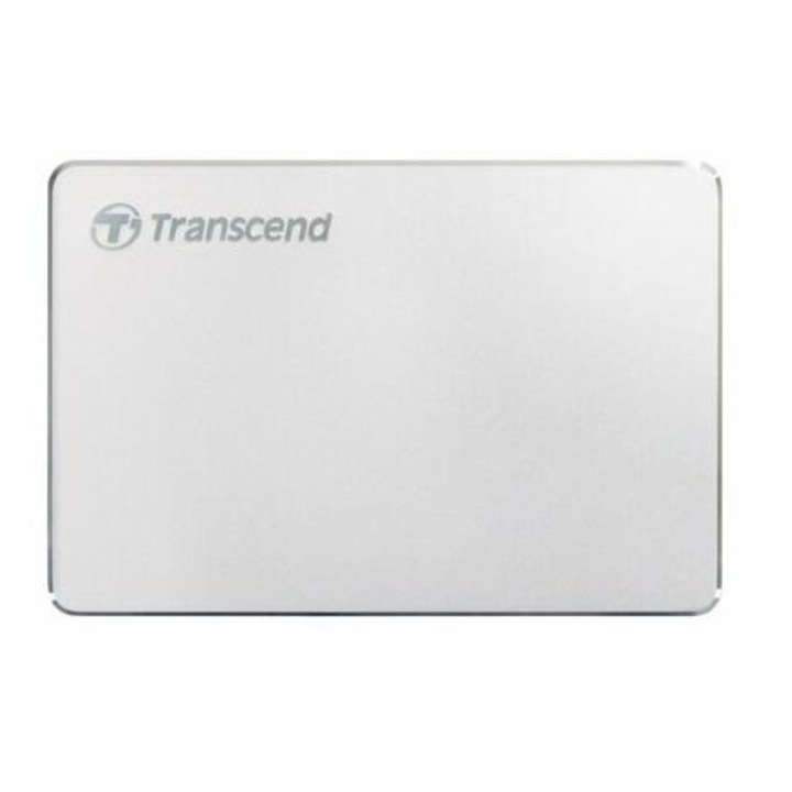 Transcend StoreJet 25C3S 1 TB-os hordozható merevlemez, USB 3.1 C típusú, 2,5 hüvelykes, ezüst színben