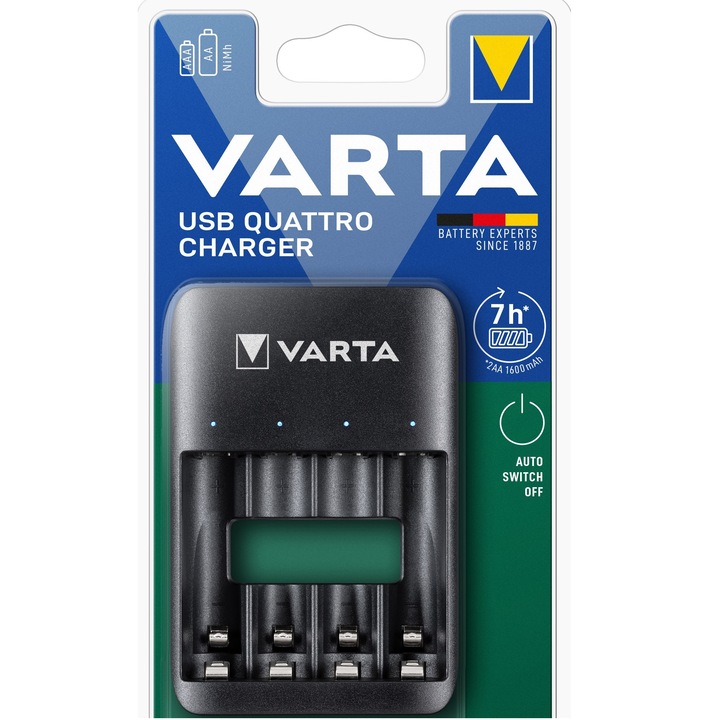 Varta USB töltő, 4 foglalattal, AA/AAA elemekhez, nem tartalmaz elemeket