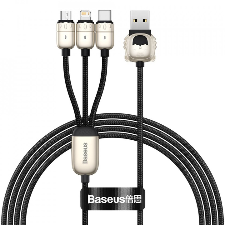 Baseus A tigris éve 3 az 1-ben USB - Lightning / USB Type C / micro USB 3,5 A 1,2m fekete kábel (CASX01000101)