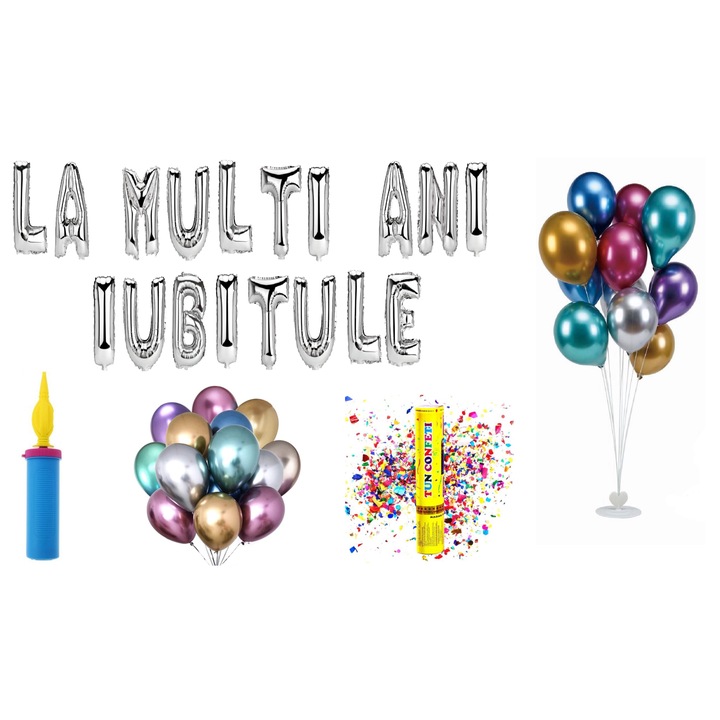 Boldog születésnapot lufi szett Édesem, tortalapos ajándék, 79 darab, ezüst