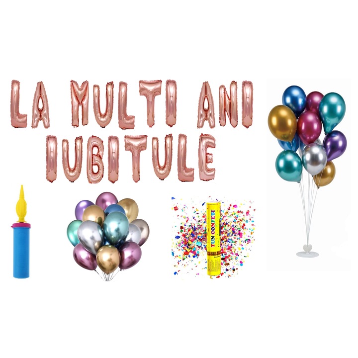 Boldog születésnapot lufi szett Édesem, tortalapos ajándék, 79 darab, rózsa arany