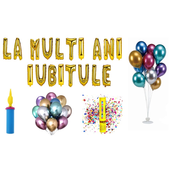 Boldog születésnapot lufi szett Édesem, tortalapos ajándék, 79 db, arany