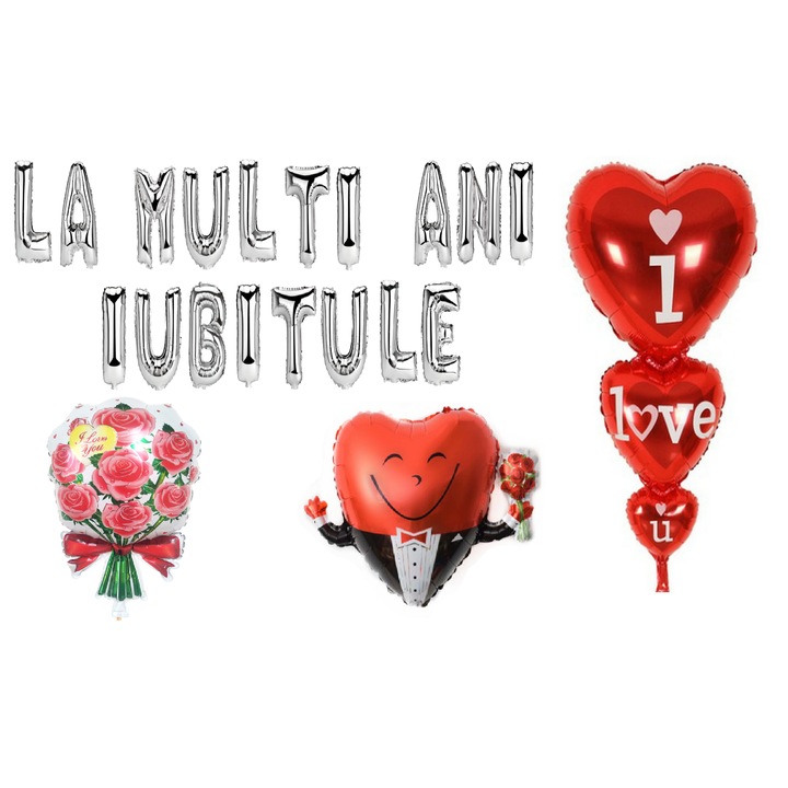 Boldog születésnapot lufi szett Szívecske, tortadísz, 22 db, ezüst