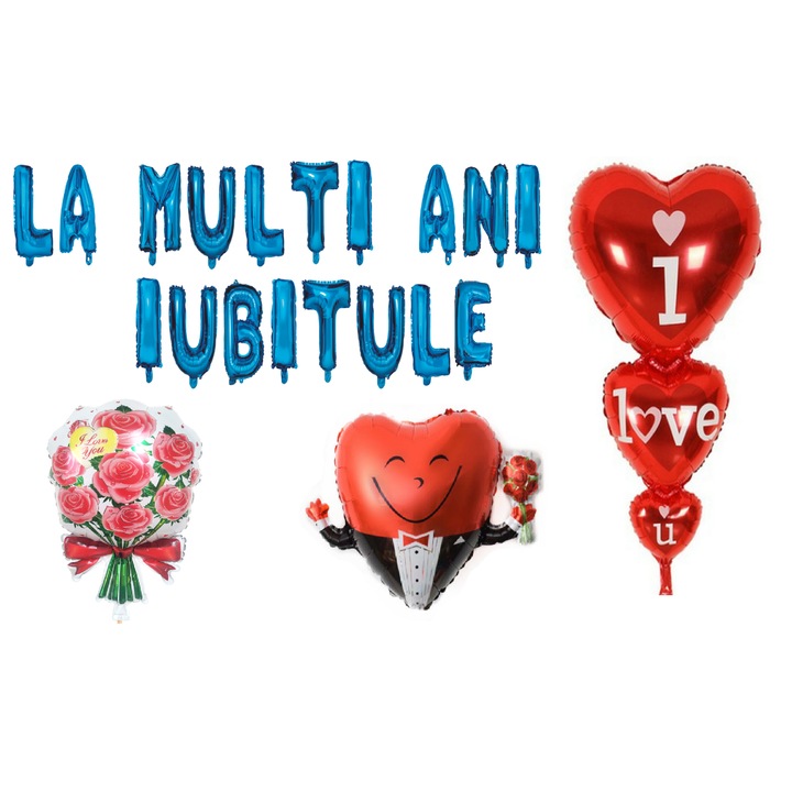 Boldog születésnapot lufi szett Édesem, tortalapos ajándék, 22 db, kék