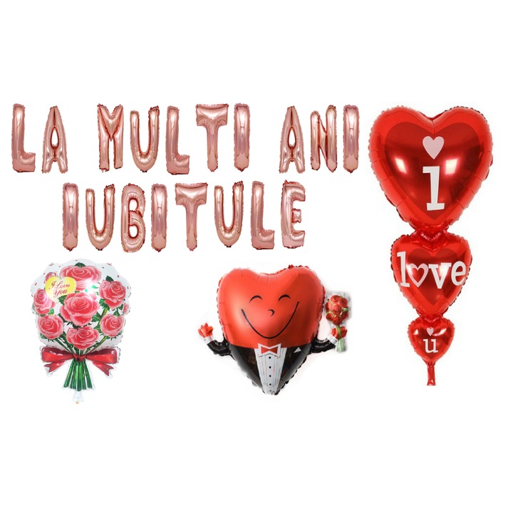 Boldog születésnapot lufi szett Édesem, tortalapos ajándék, 22 db, rózsa arany