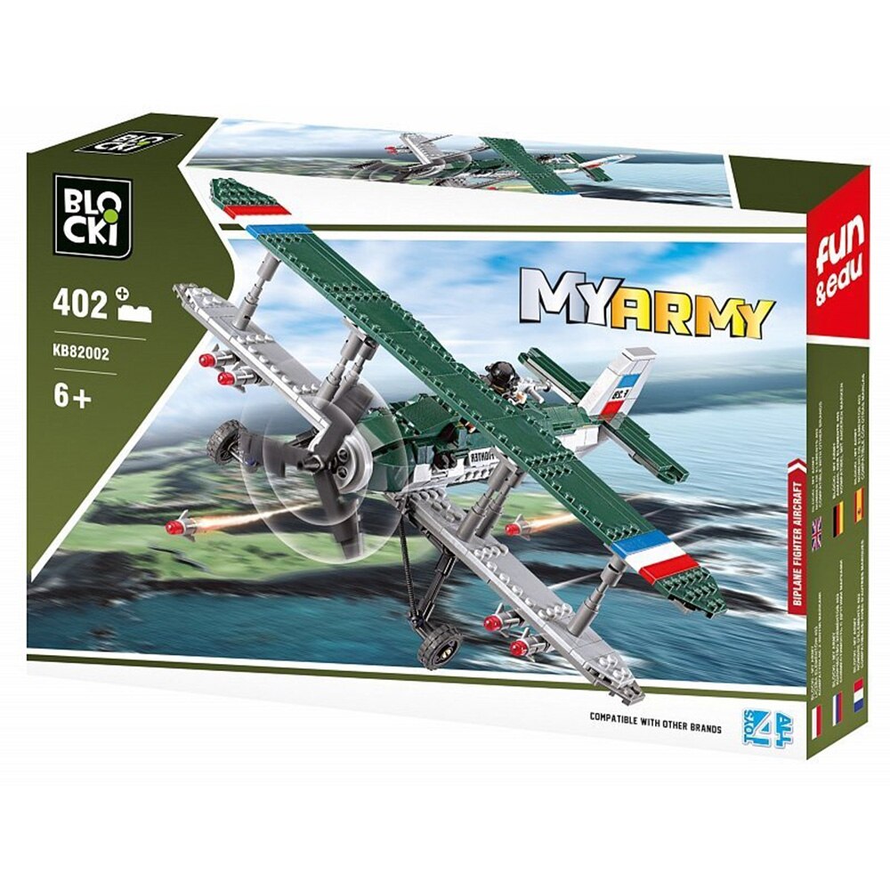 Set constructii, Avion militar biplan, 402 piese, 7toys