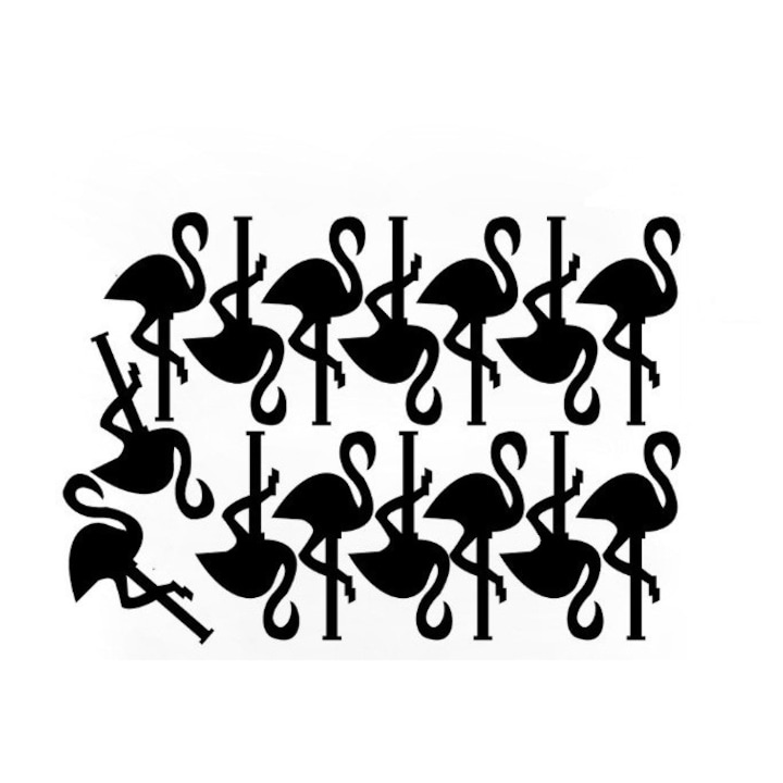 Original Deals flamingó madár formájú dekoratív matrica készlet, 45 db, 5 x 10 cm, fekete